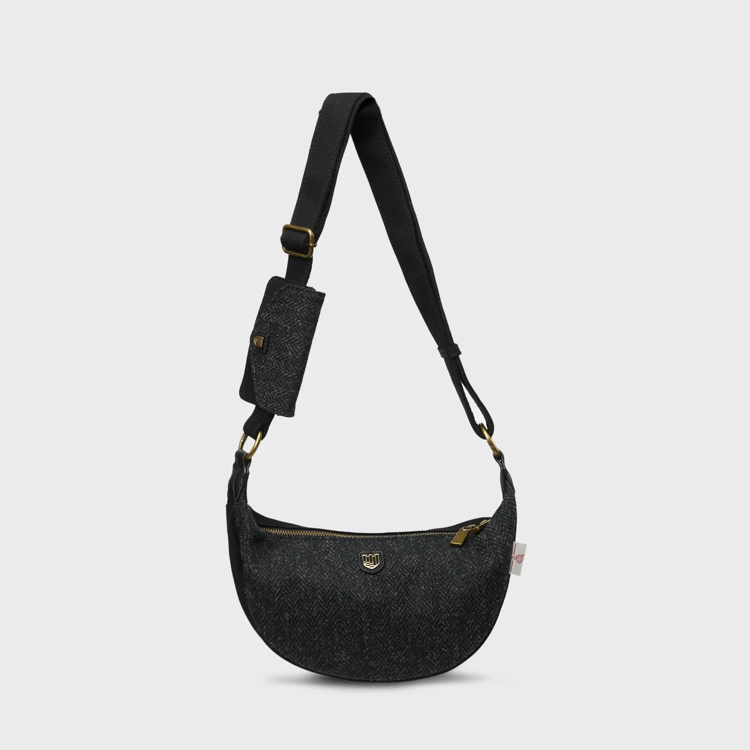 Islander Luna Bag with Detachable Card Wallet in Harris Tweed - Black and Grey Herringbone