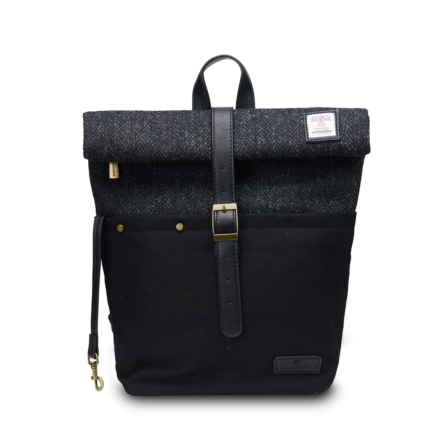 Islander Canvas Backpack with Harris Tweed - Black Herringbone | Harris Tweed Scotland