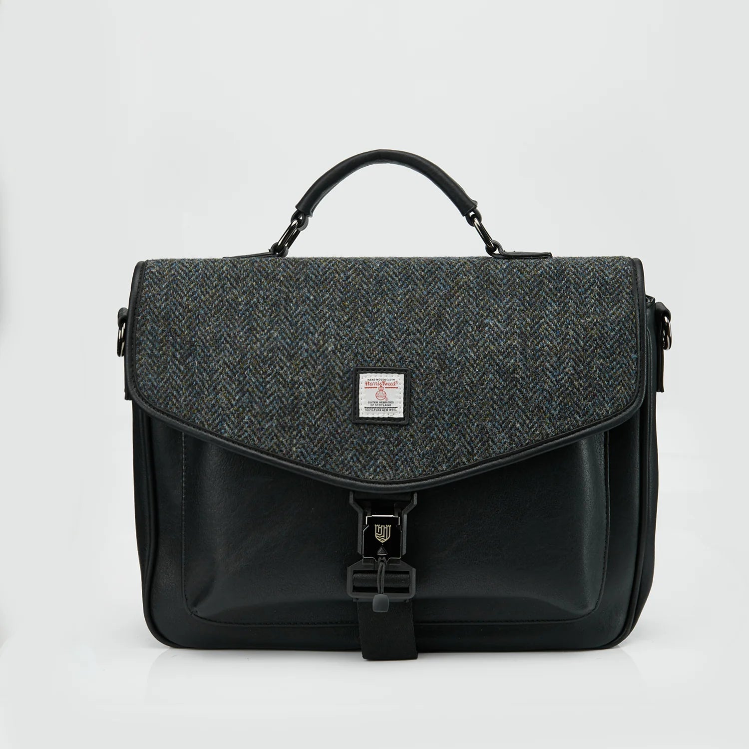 Islander Laptop Bag in Harris Tweed - Black and Grey Herringbone