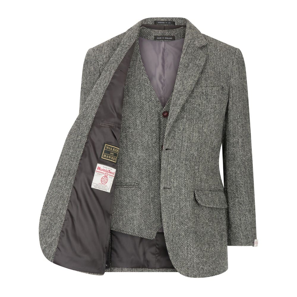 Men's Blazer Jacket in Steel Grey Harris Tweed Herringbone Country Fabric