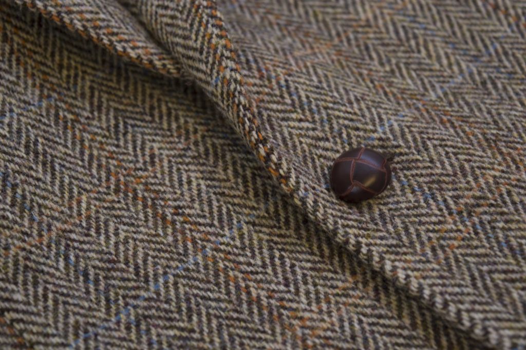 Men's White Sand Harris Tweed Herringbone Overcheck Country Blazer Jacket