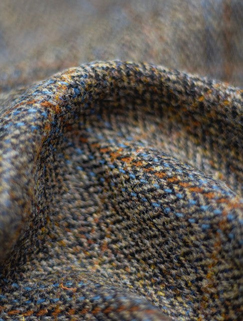 Harris Tweed Brown & Blue Herringbone Overcheck Cloth Fabric | Harris Tweed Scotland