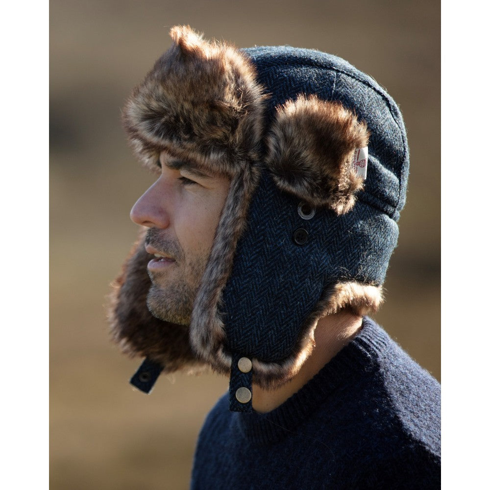 Harris Tweed Charles Trapper Hat Midnight Blue – Image 6 | Harris Tweed Scotland