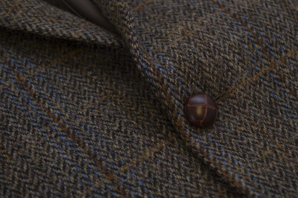 Men's Clinton Brown Blazer Jacket in Harris Tweed Herringbone Overcheck Country