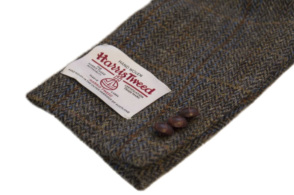 Men's Clinton Brown Blazer Jacket in Harris Tweed Herringbone Overcheck Country