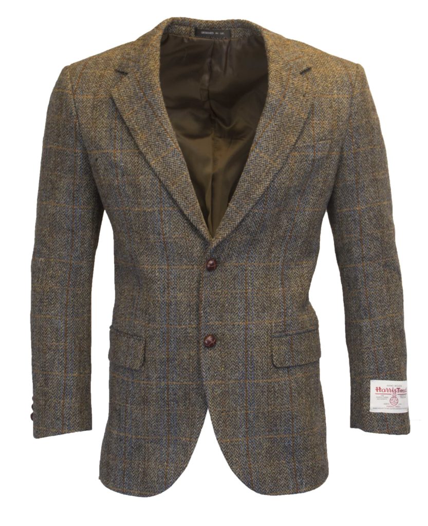 Men's Clinton Brown Blazer Jacket in Harris Tweed Herringbone Overcheck Country