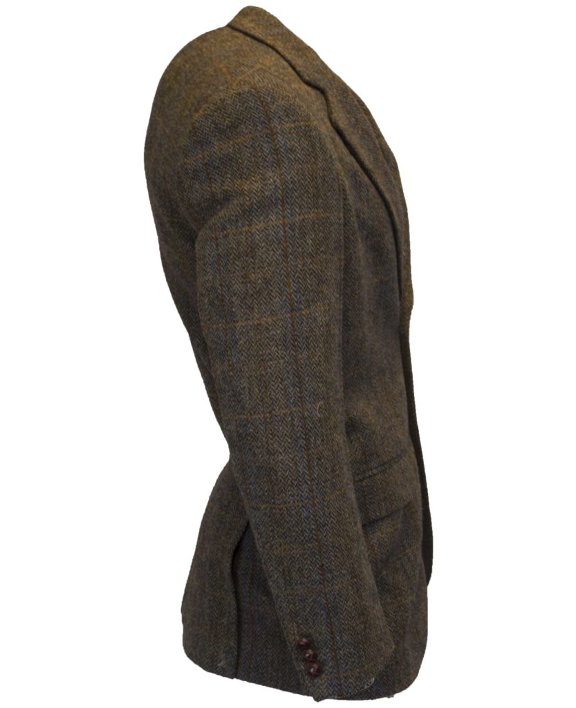 Men's Clinton Brown Blazer Jacket in Harris Tweed Herringbone Overcheck Country