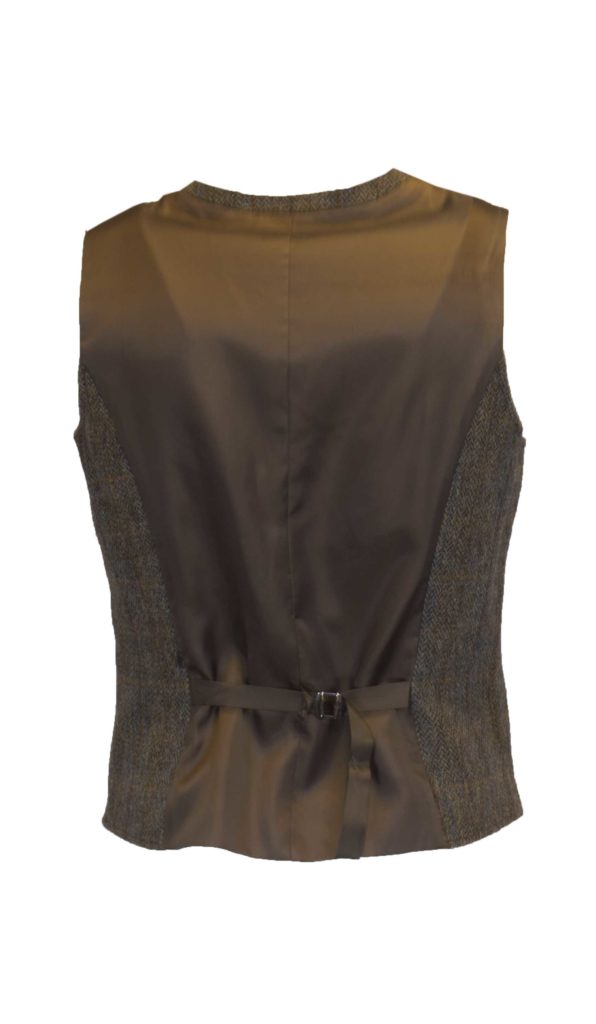 Men's Clinton Brown Waistcoat in Harris Tweed Herringbone Overcheck Country Fabric