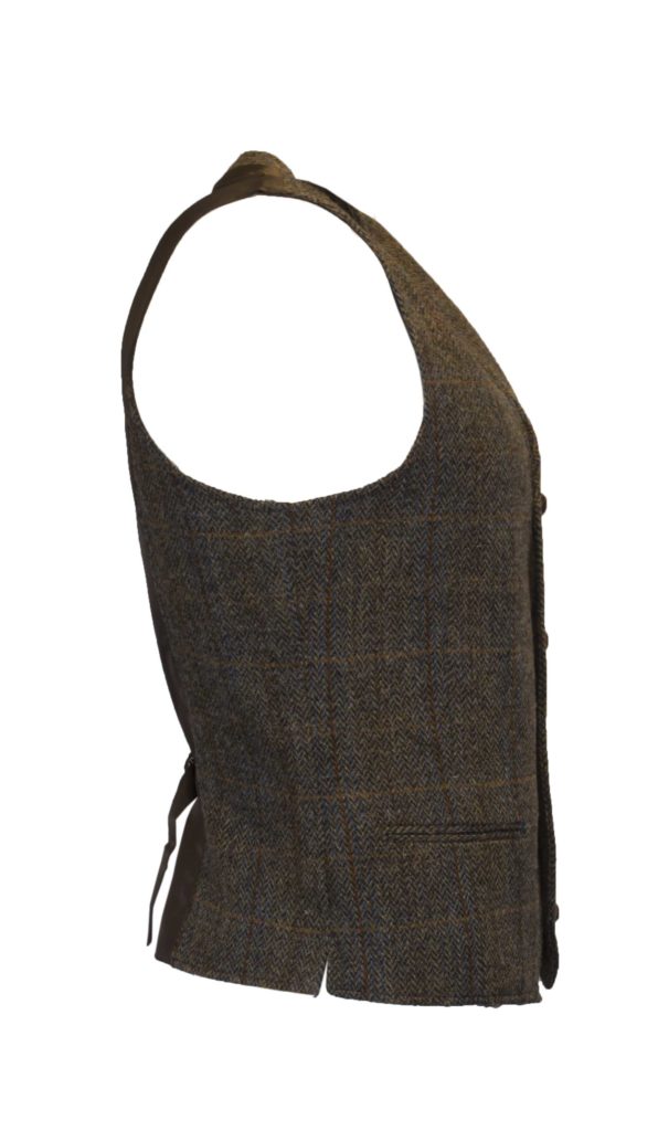 Men's Clinton Brown Waistcoat in Harris Tweed Herringbone Overcheck Country Fabric