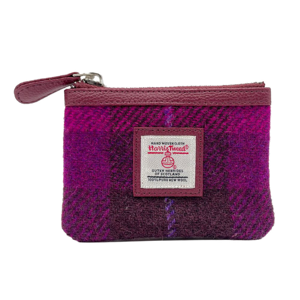 Maccessori Coin Purse with Harris Tweed - Purple Check | Harris Tweed Scotland