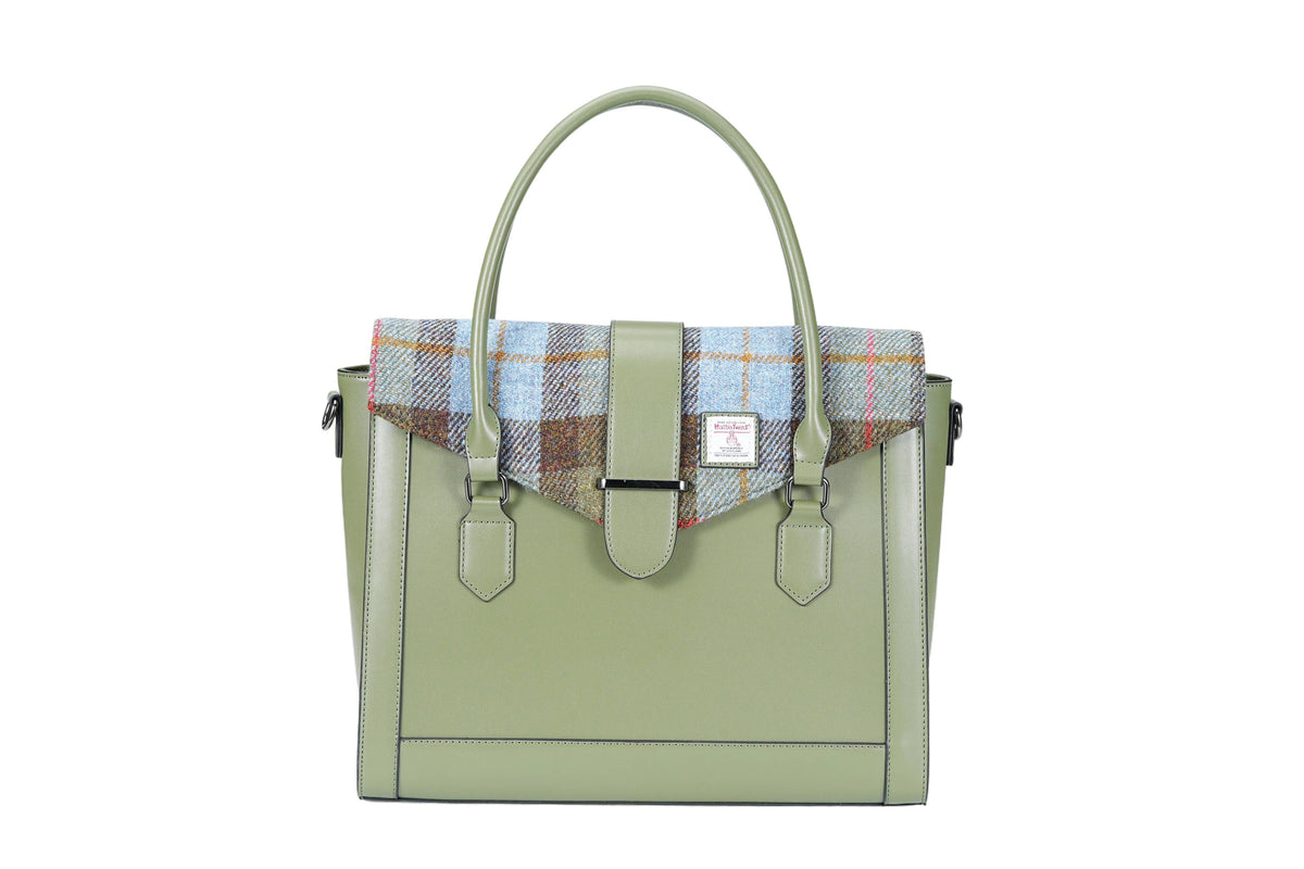 Harris Tweed Laptop Work Flap Satchel Bag (Classic Olive)