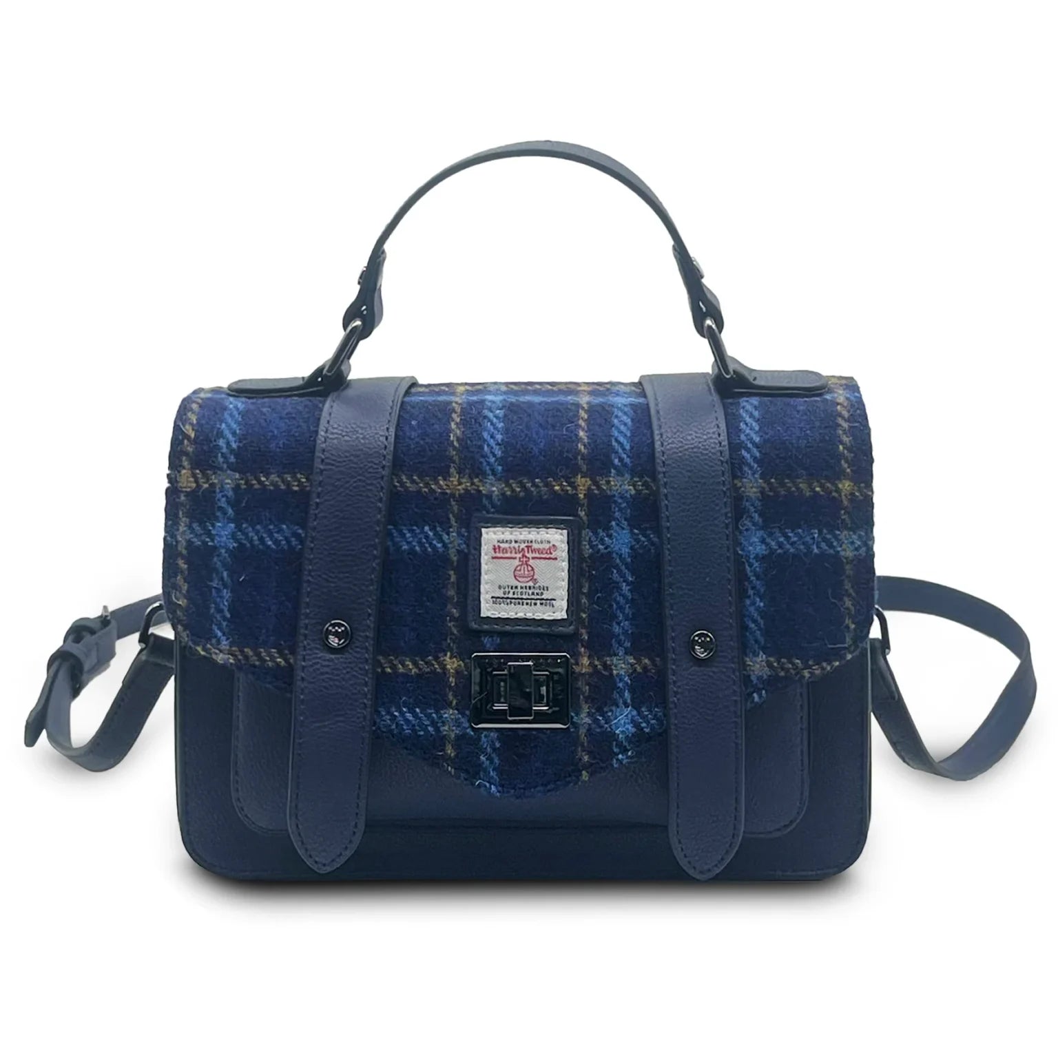 Islander Medium Satchel Bag with Harris Tweed Blue Navy Tartan | Harris Tweed Scotland