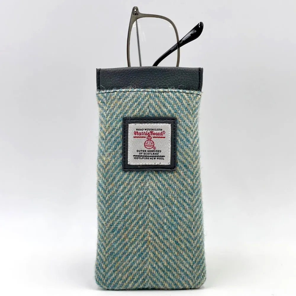 Maccessori Single Glasses Case with Harris Tweed - Turqoise | Harris Tweed Scotland