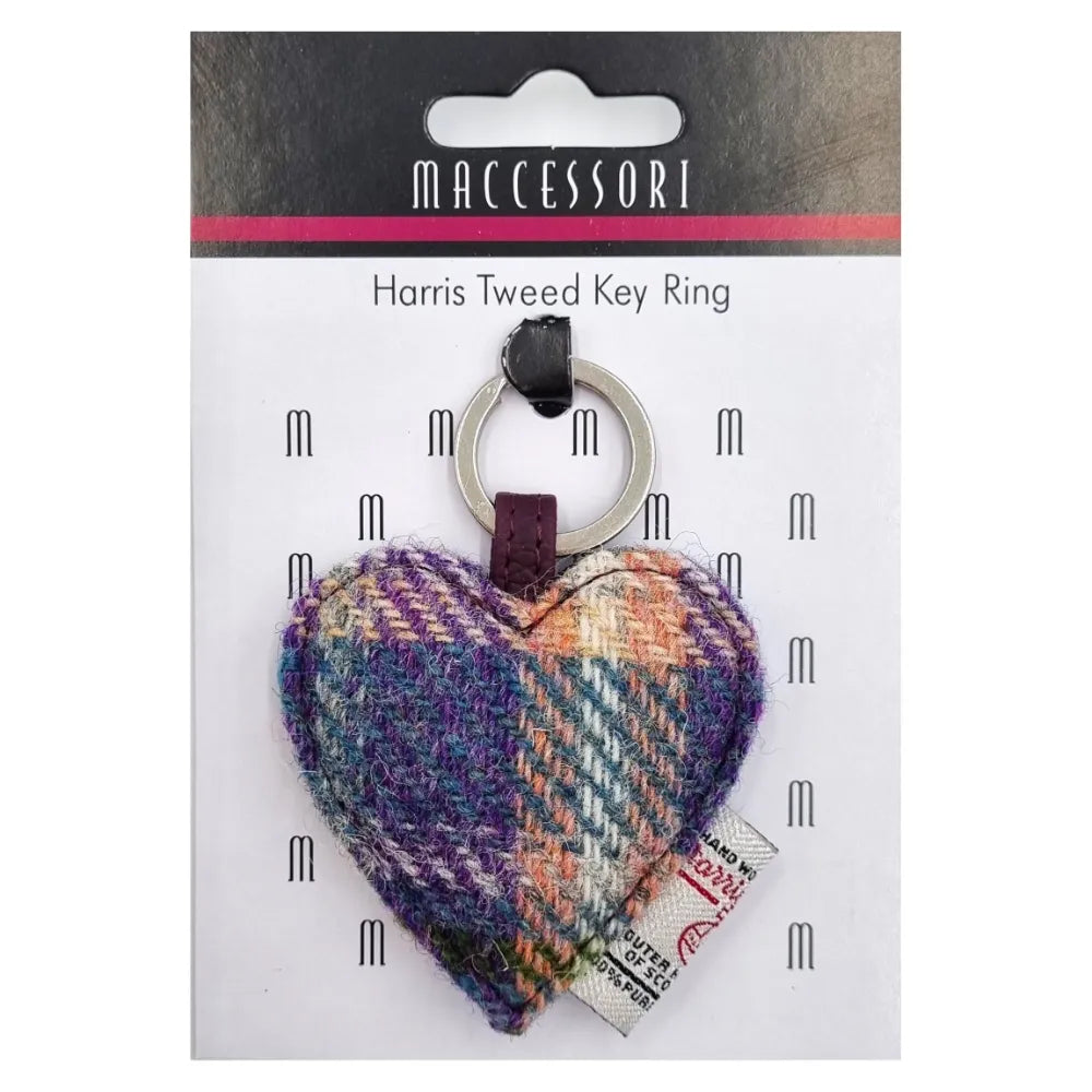 Maccessori Heart Keyring with Harris Tweed - Green Purple Plaid
