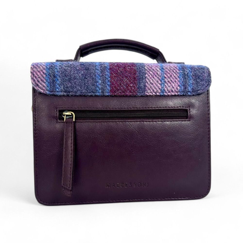 Maccessori Mini Messenger Satchel Bag with Harris Tweed Blue Green Pink & Black – Image 3 | Harris Tweed Scotland