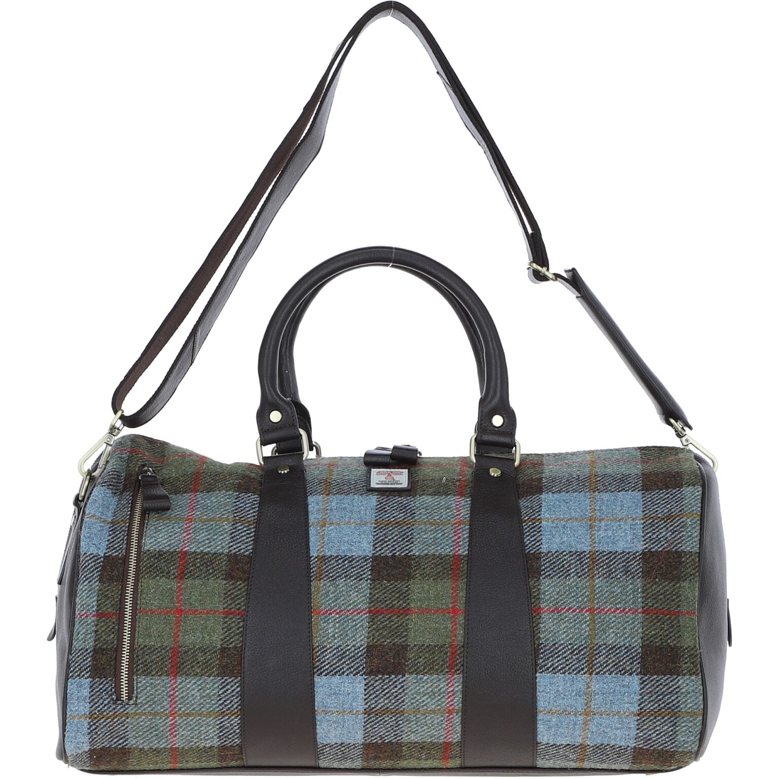 Real Leather Inverness Large Holdall Harris Tweed Brown Leather & Blue Brown Green & MacLeod Tartan | Harris Tweed Scotland