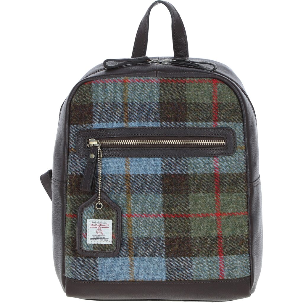 Real Leather Barassie Large Backpack with Harris Tweed - Brown Leather & MacLeod
