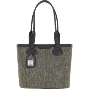 Maidens Brown Leather Shoulder Bag with Harris Tweed Brown & Green Fabric | Harris Tweed Scotland