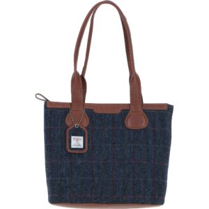 Harris Tweed and Genuine Leather Maidens Shoulder Bag - Tan Leather & Navy