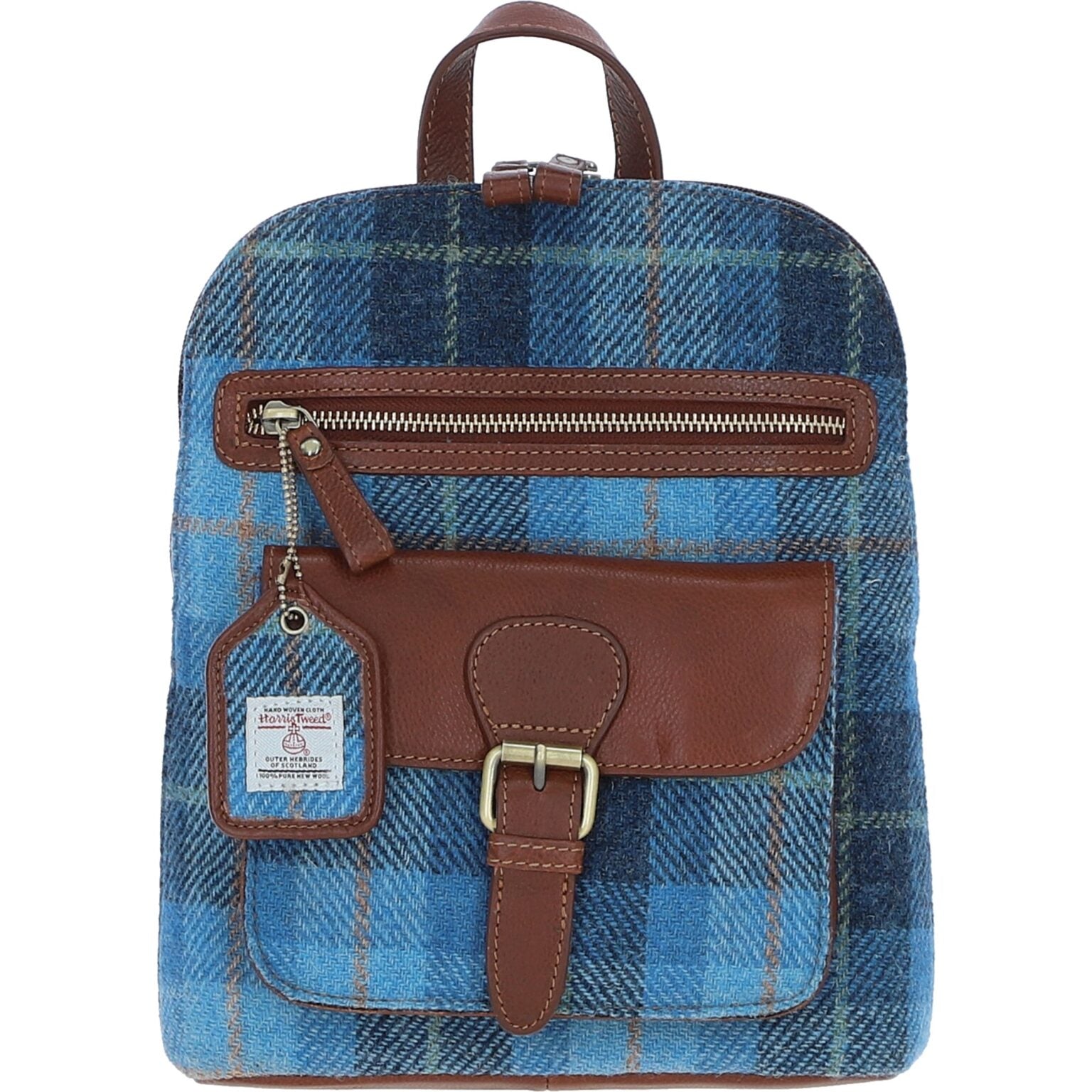 Genuine Leather Ayr Backpack with Harris Tweed - Tan Leather & Castle Bay