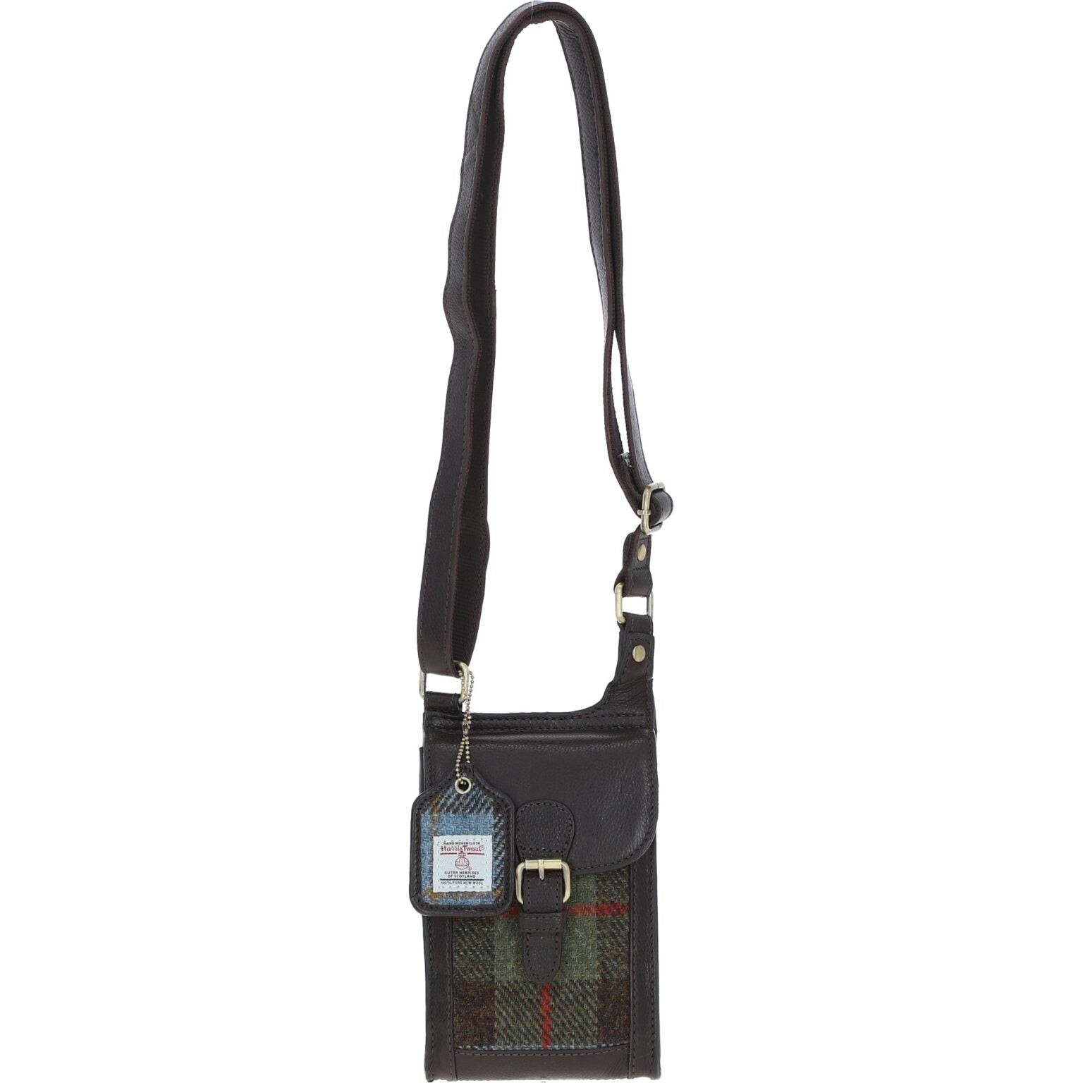 Harris Tweed and Genuine Leather Girvan Baby Crossbody Bag - Brown Leather & MacLeod