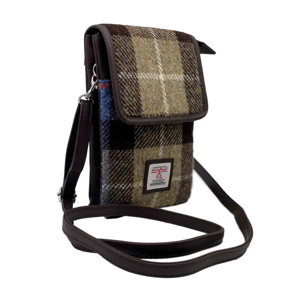 Maccessori Mini Crossbody Bag with Harris Tweed Blue & Brown Check | Harris Tweed Scotland
