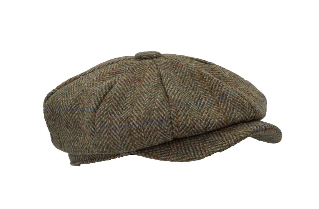 Harris Tweed Bakerboy 8 Panel Cap Moss Green Fabric | Harris Tweed Scotland