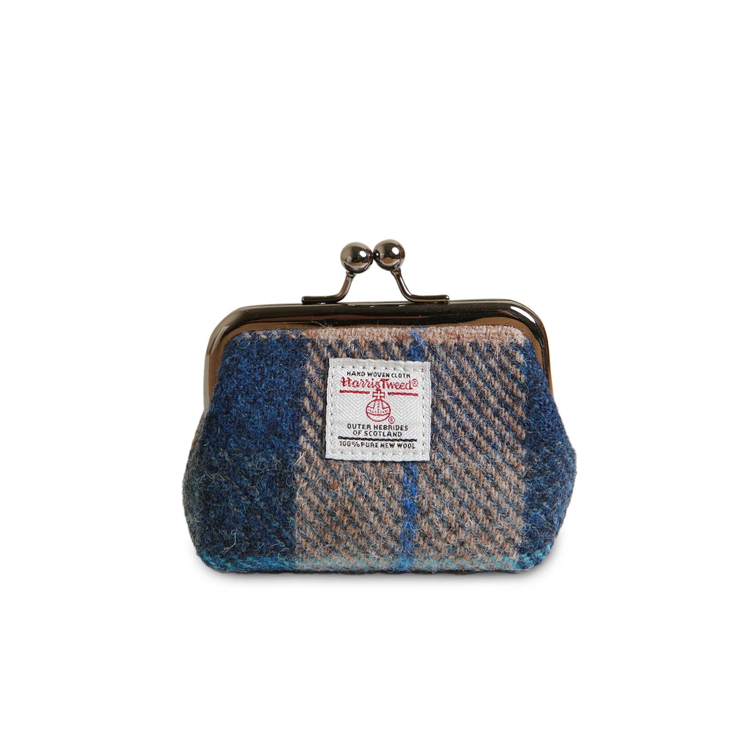 Islander Coin Purse Made With Harris Tweed - Navy-Beige Tartan | Harris Tweed Scotland