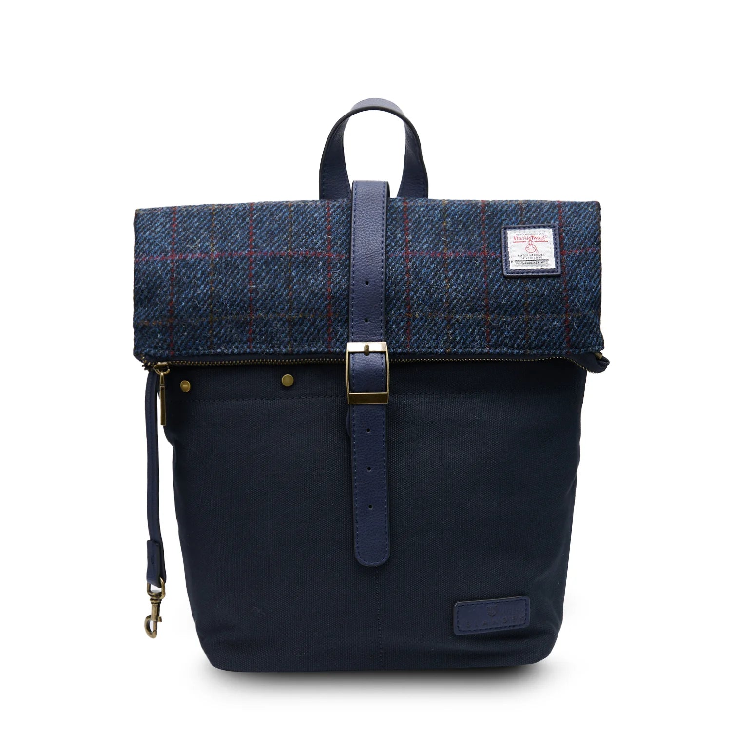 Islander Canvas Backpack with Harris Tweed Navy Over Check | Harris Tweed Scotland