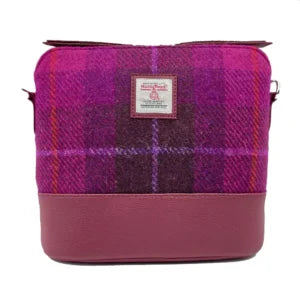 Maccessori Square Shoulder Bag with Harris Tweed - Purple Check | Harris Tweed Scotland