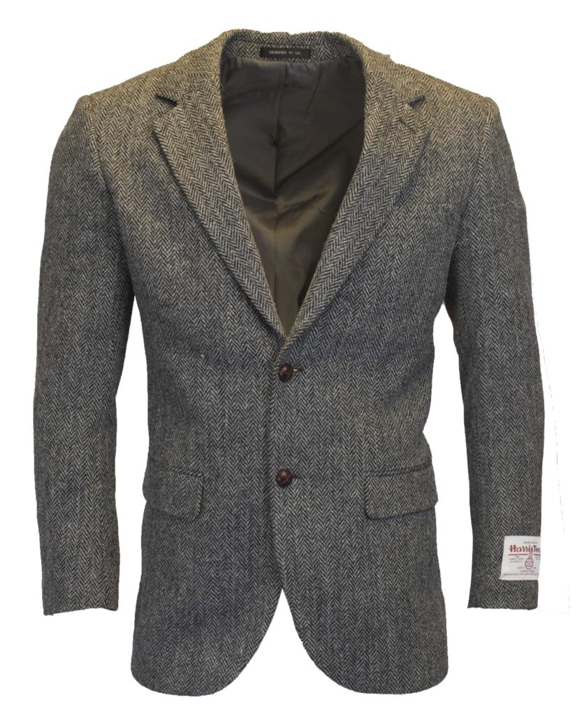 Men's Steel Grey Harris Tweed Herringbone Country Blazer Jacket