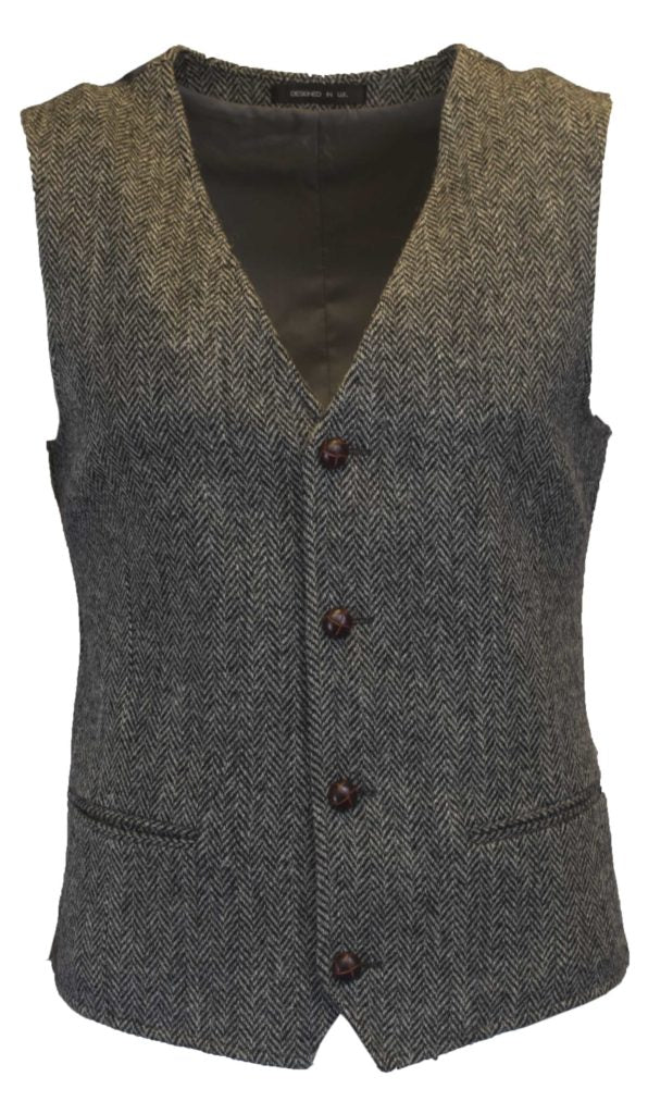 Men's Waistcoat in Steel Grey Harris Tweed Herringbone Country Fabric