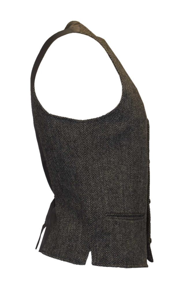 Men's Waistcoat in Steel Grey Harris Tweed Herringbone Country Fabric – Image 3 | Harris Tweed Scotland