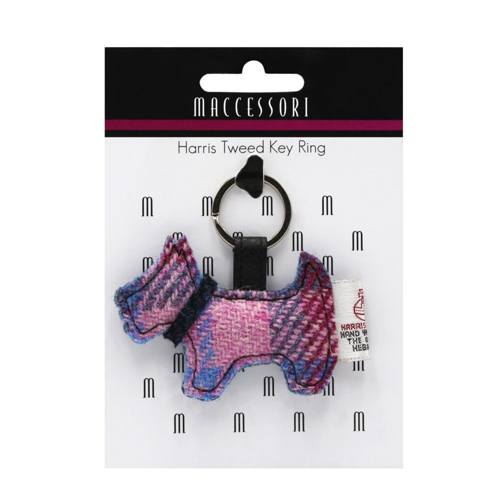 Maccessori Dog Keyring with Harris Tweed Pastel Pink | Harris Tweed Scotland