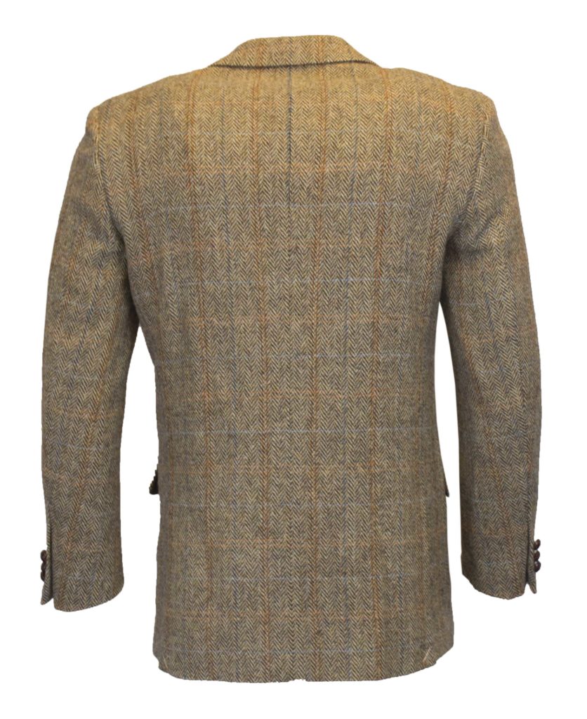Men's White Sand Harris Tweed Herringbone Overcheck Country Blazer Jacket