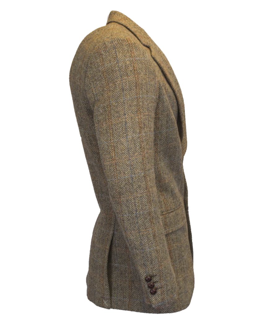 Men's White Sand Harris Tweed Herringbone Overcheck Country Blazer Jacket