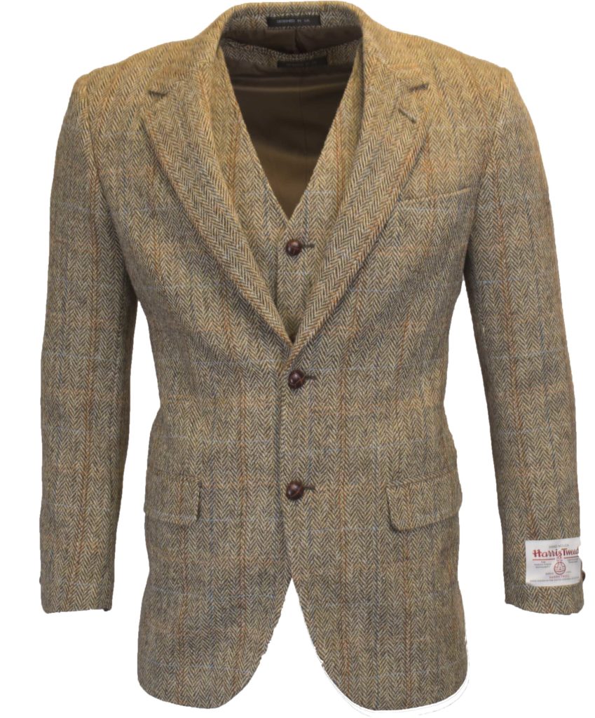 Men's White Sand Harris Tweed Herringbone Overcheck Country Blazer Jacket