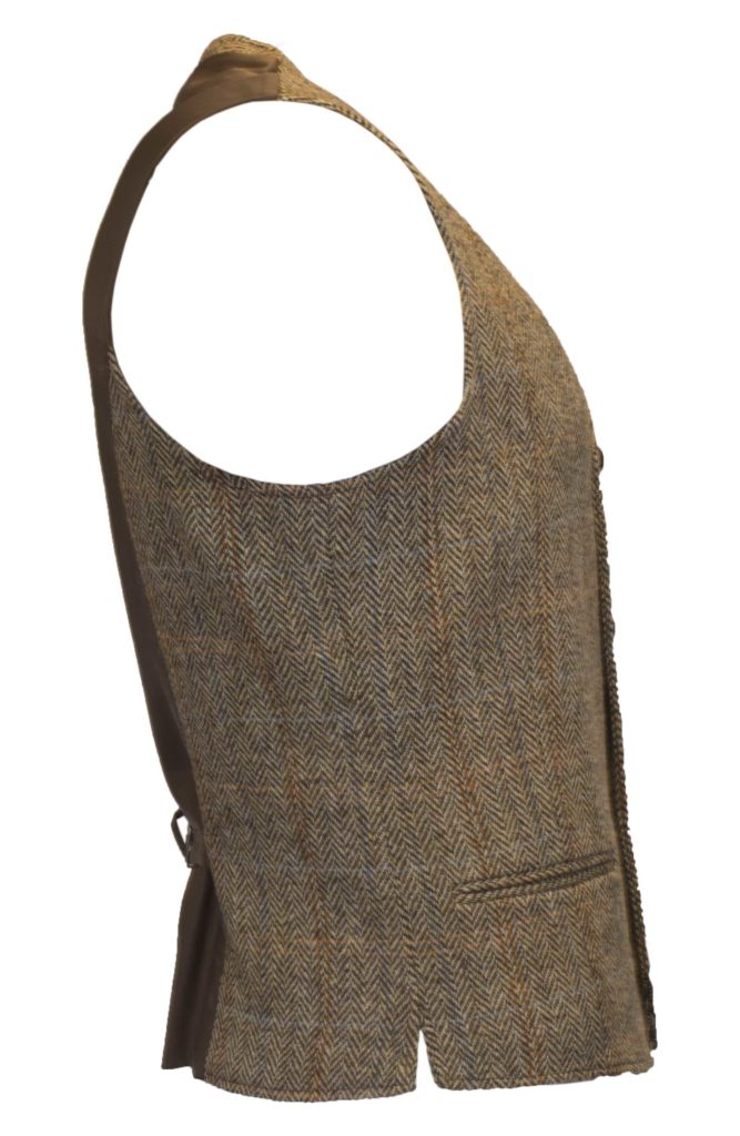 Men's Waistcoat in White Sand Harris Tweed Herringbone Overcheck Country Fabric