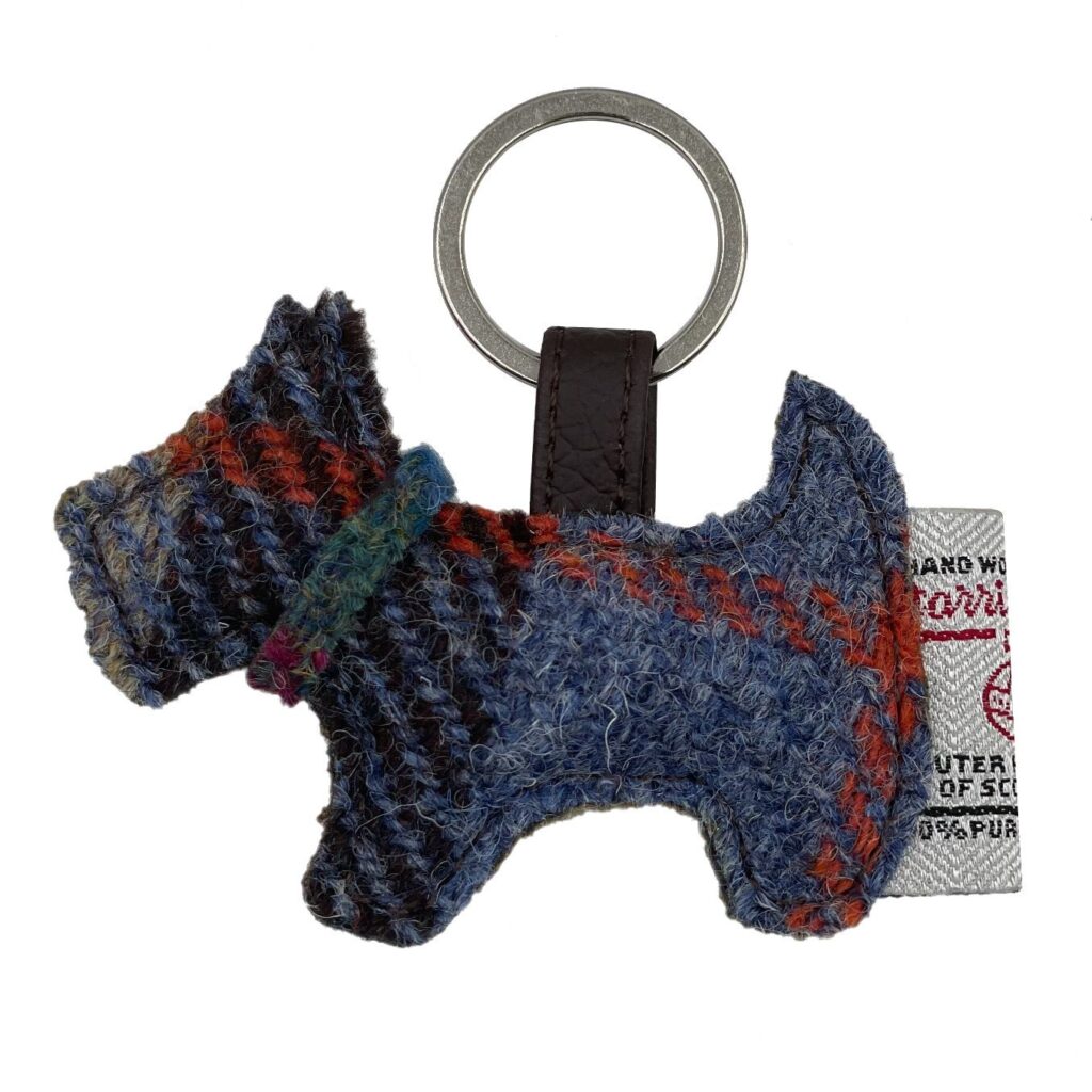 Maccessori Dog Keyring with Harris Tweed - Blue/Brown Check