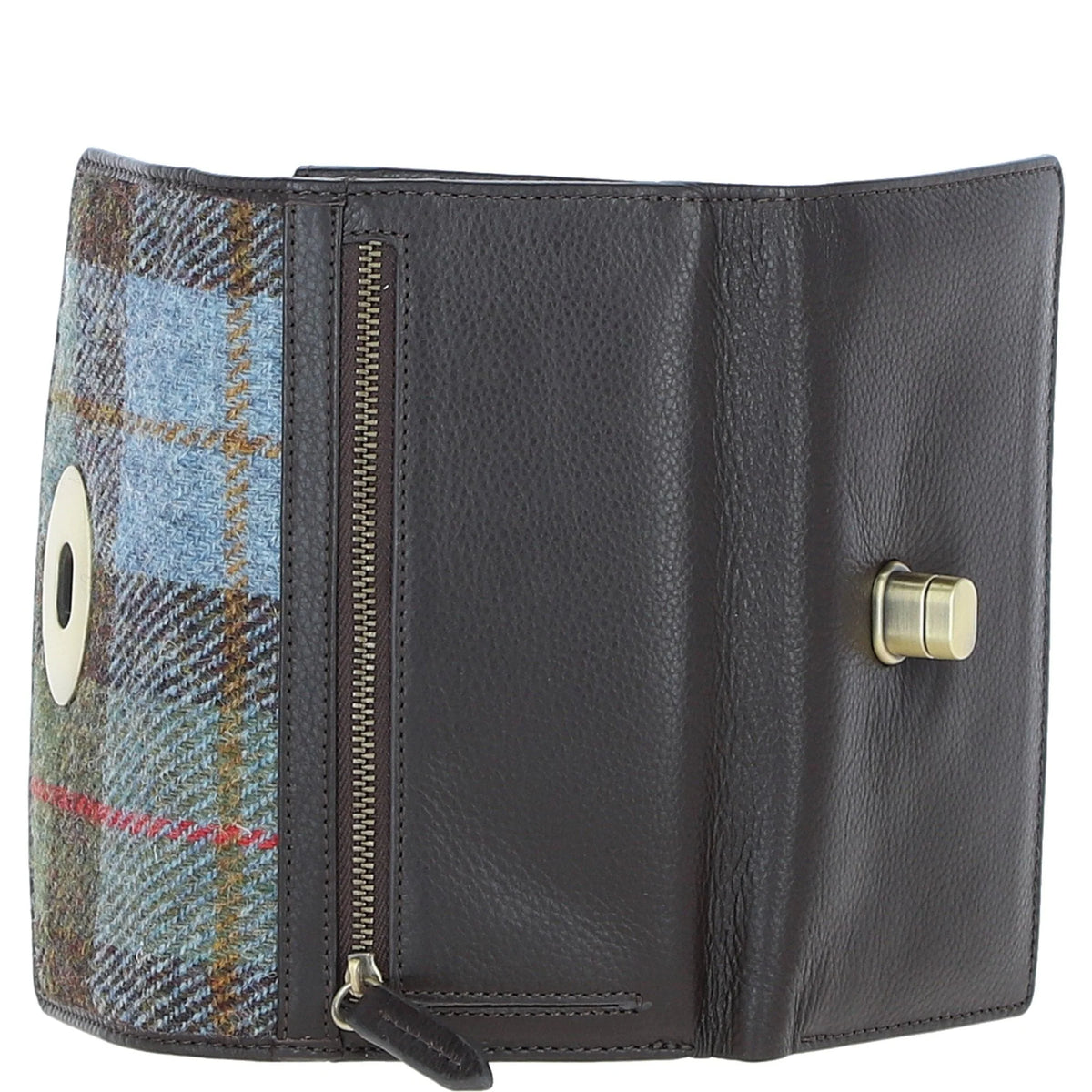 Cumbrae Large Leather Purse with Harris Tweed (Brown Leather & MacLeod Tartan)