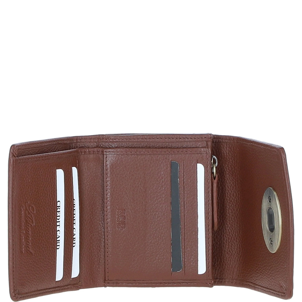Fairlie Small Brown Leather Trifold Purse with Harris Tweed (Tan & Navy)