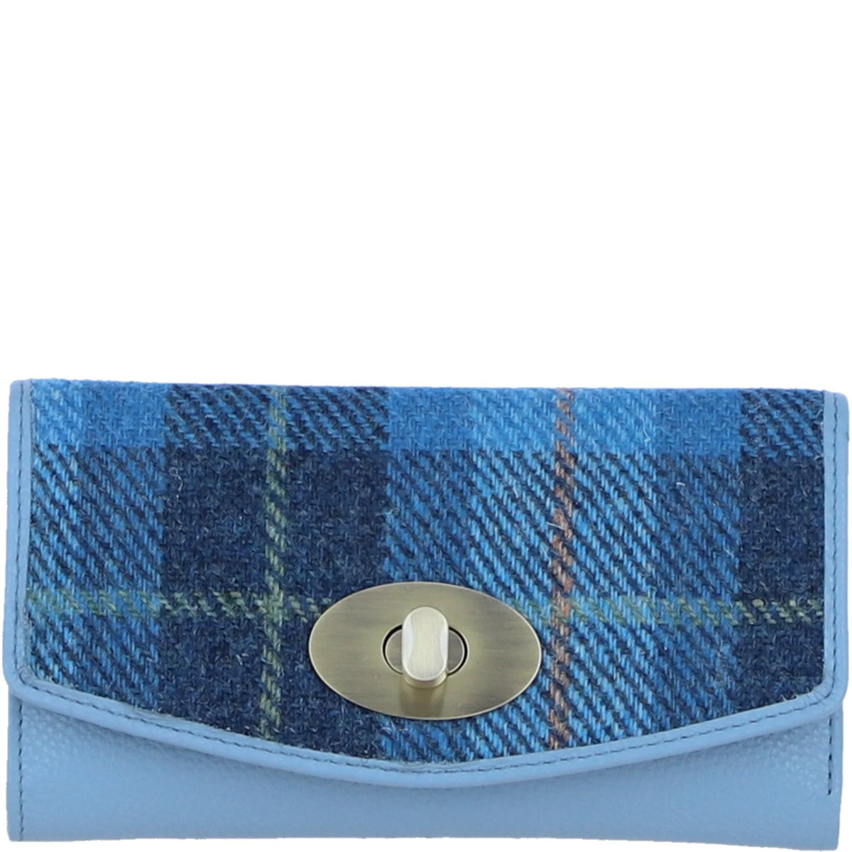 Cumbrae Large Leather Purse with Harris Tweed (Baby Blue)