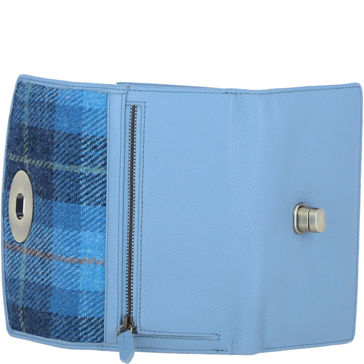 Cumbrae Large Leather Purse with Harris Tweed (Baby Blue)