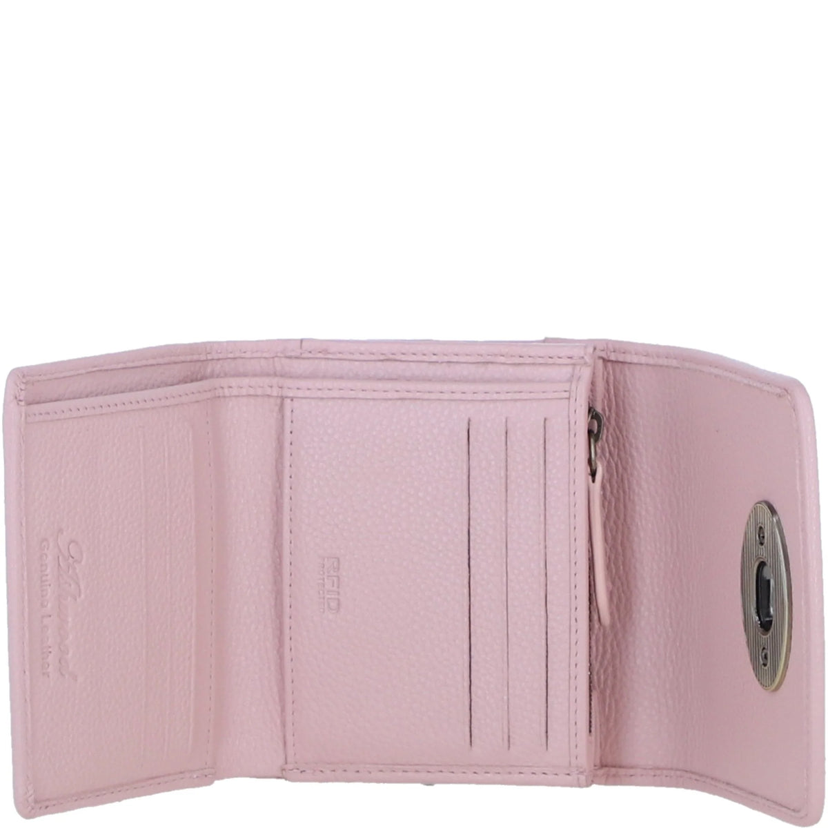 Fairlie Small Brown Leather Trifold Purse with Harris Tweed (Baby Pink)