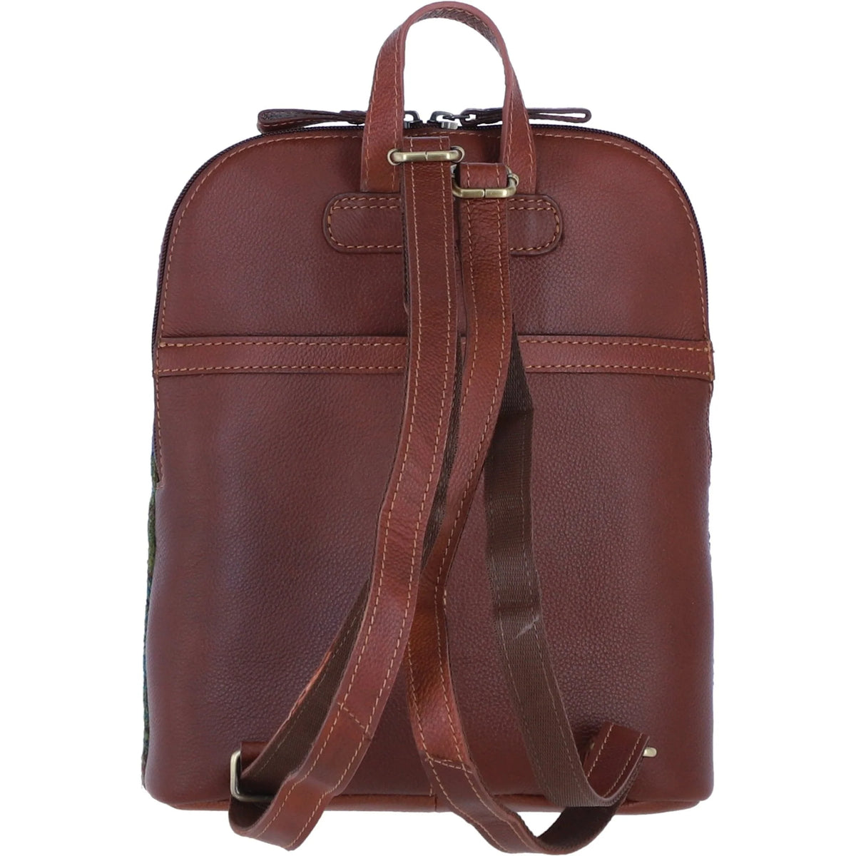 Genuine Leather Ayr Backpack with Harris Tweed (Tan Leather & Multi Colour Tartan)