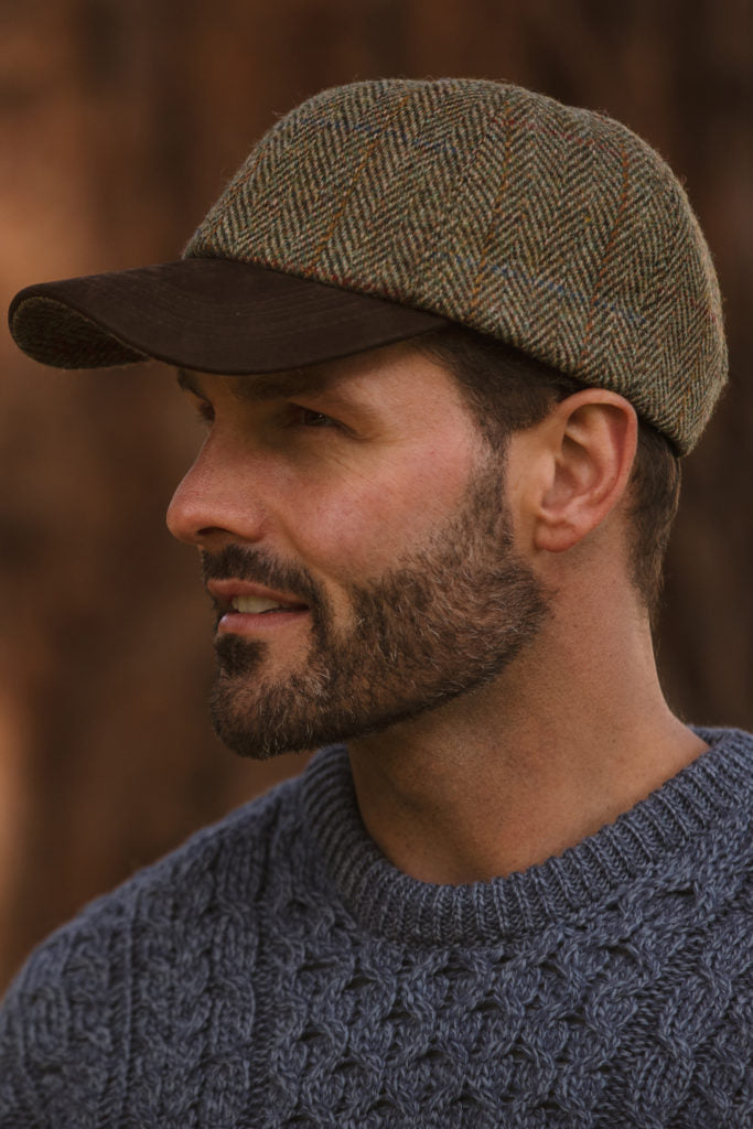 Brungton Baseball Cap With Harris Tweed Suede Leather Peak - One Size - Charcoal