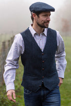 Men's Waistcoat in Midnight Blue Harris Tweed Herringbone Country Fabric | Harris Tweed Scotland
