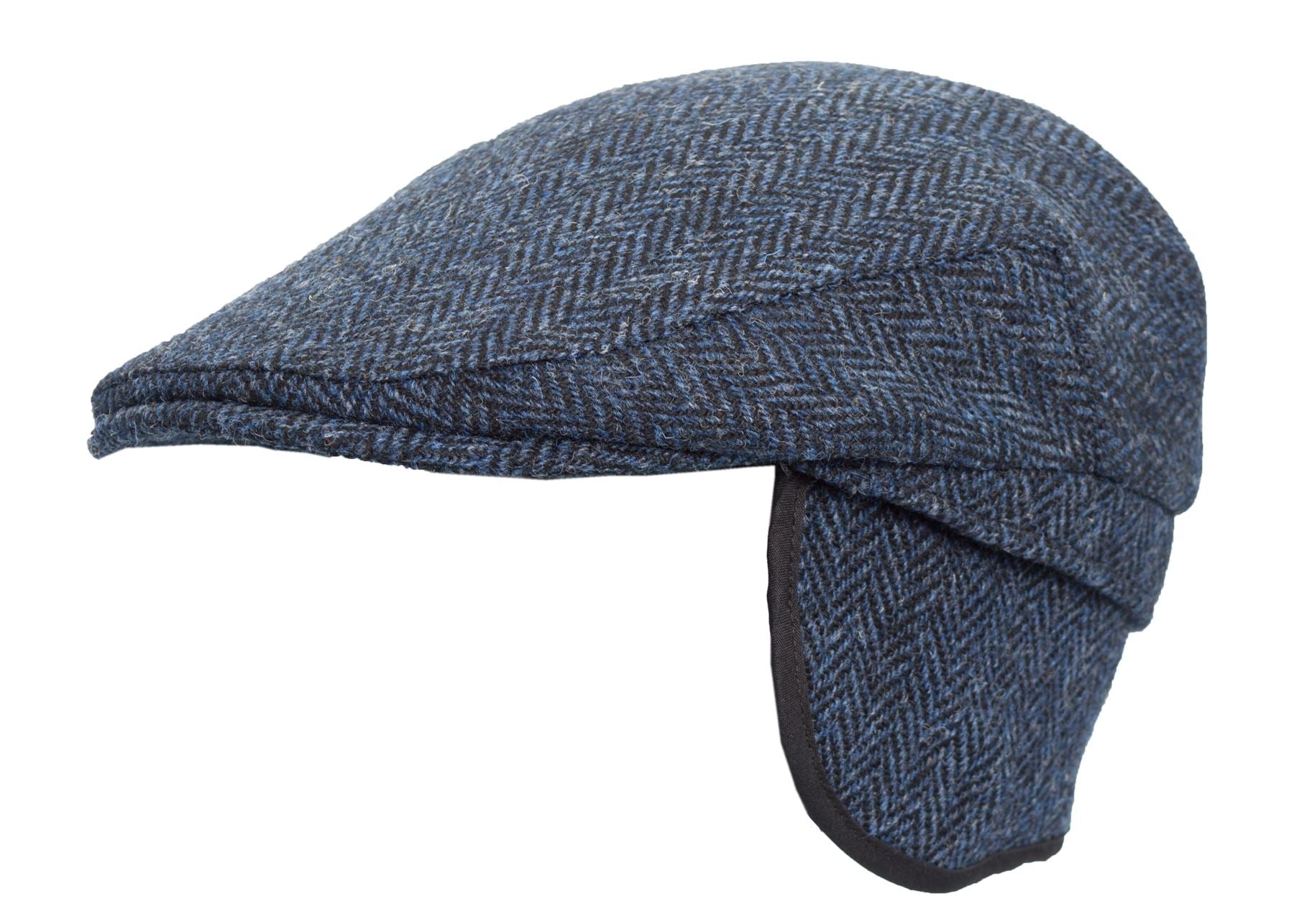 Harris Tweed Trapper Flat Cap With Ear Flaps - Midnight Blue