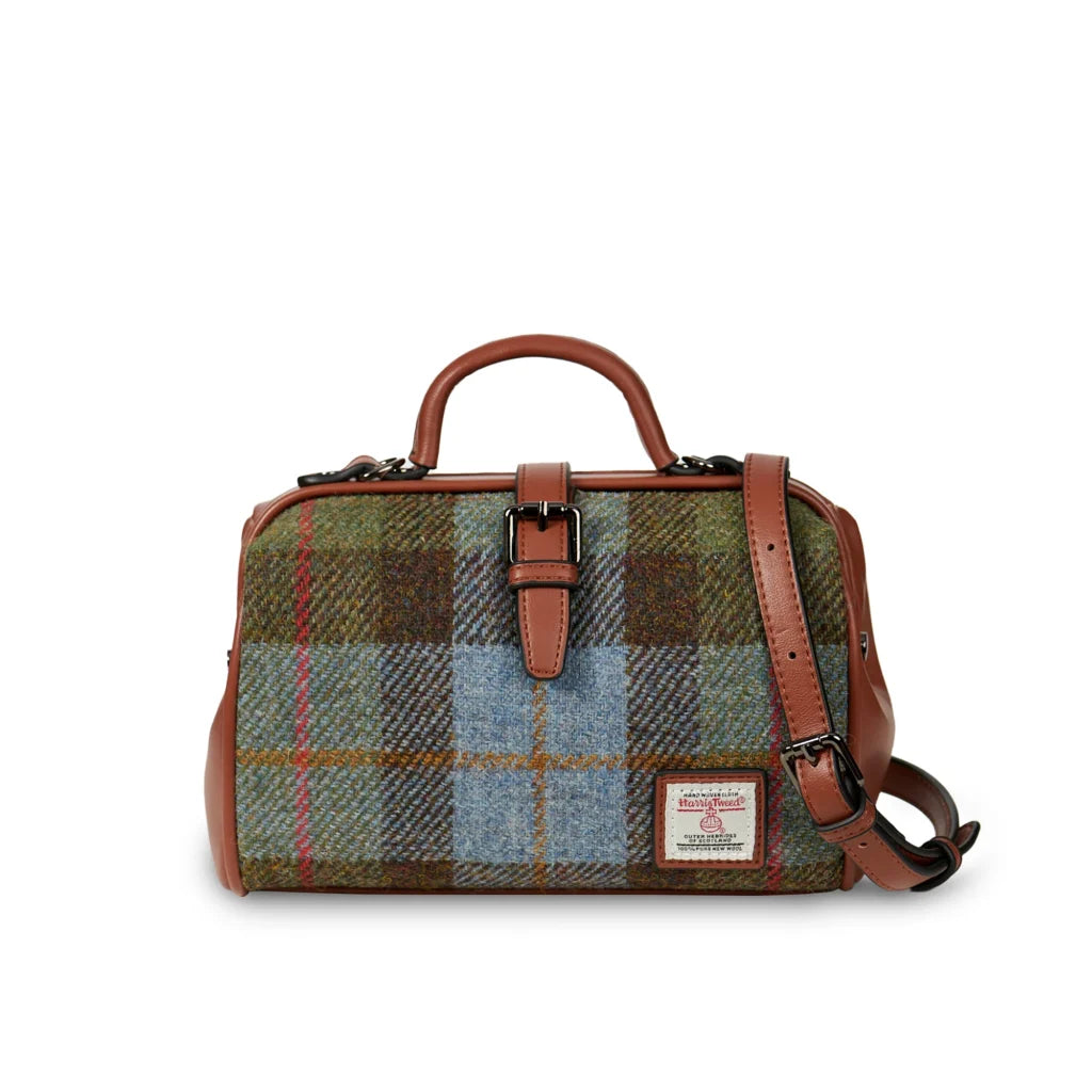 Islander Medium Doctor Bag with Harris Tweed - Chestnut-Blue Tartan