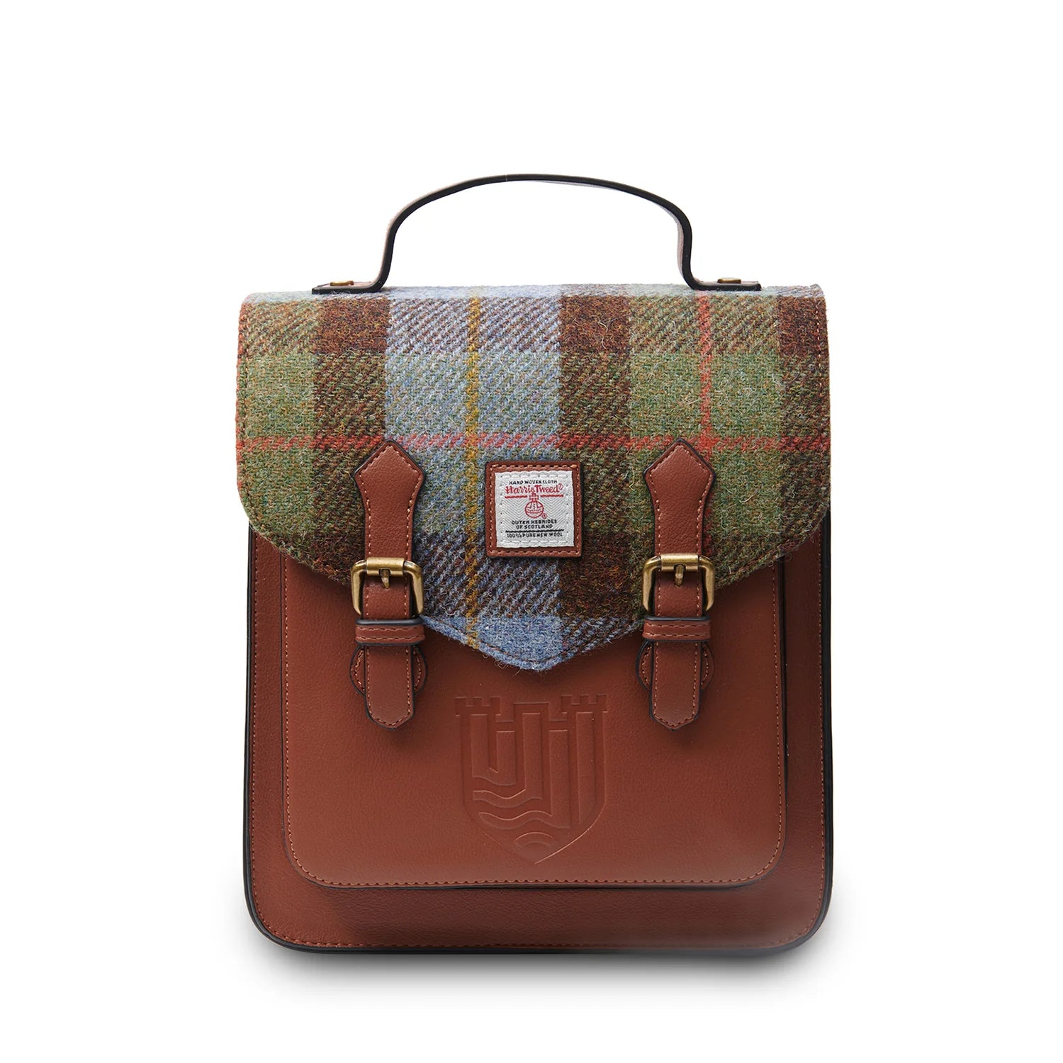 Islander Calton Backpack with Harris Tweed - Chestnut-Blue Tartan
